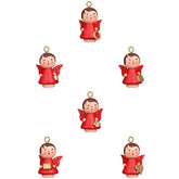 A set of red angel figurines of different sizes, each featuring unique designs and vibrant colors.